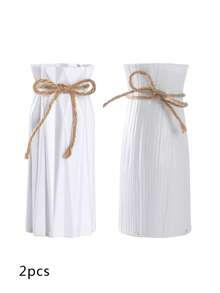 Jarrón de plástico, altura 17,5 cm, jarrón de diseño de origami para pasto pampa, jarrón de plástico de unicolor, jarrón para flores artificiales de apariencia cerámica, para decoración central de mesa, decoración de granja rústica, oficina, hogar, sala de estar, decoración festiva, regalo, decoración del hogar, jarrón de vidrio - Blanco - Ver 18