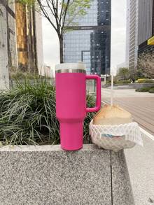 STANLEYSINCE 1913 40 Oz Stainless Steel Tumbler Double Wall Vacuum Insulated Portable Drinking Cup Travel Lced Coffee Mug Summer Drinkware With Handle And Straw, Perfect For Travel, Home, Office, Gift, Lce Drinks And Hot Drinks - 玫紅色 - 查看 2