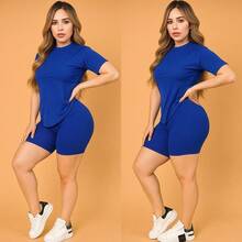 CONJUNTO 2 PIEZAS: BIKER + PLAYERA OVERSIZE - azul real - Ver 3