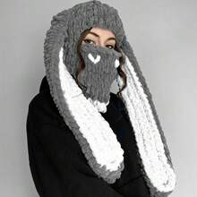 1 件女式多色超大兔耳帽，温暖厚针织帽，可爱百搭，适合日常、休闲、派对场合滑雪面具情人节 - 口罩款 - 查看 4