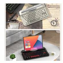 ATTACK SHARK Ajazz AF84 无线打字机键盘，蓝牙/2.4G 双模连接，可爱复古美学设计，带集成支架，适用于平板电脑、手机、PC 和 Windows/Android 系统，圣诞礼物/新年礼物/节日礼物/圣诞版/送给家人的礼物 - 彩色 - 查看 9