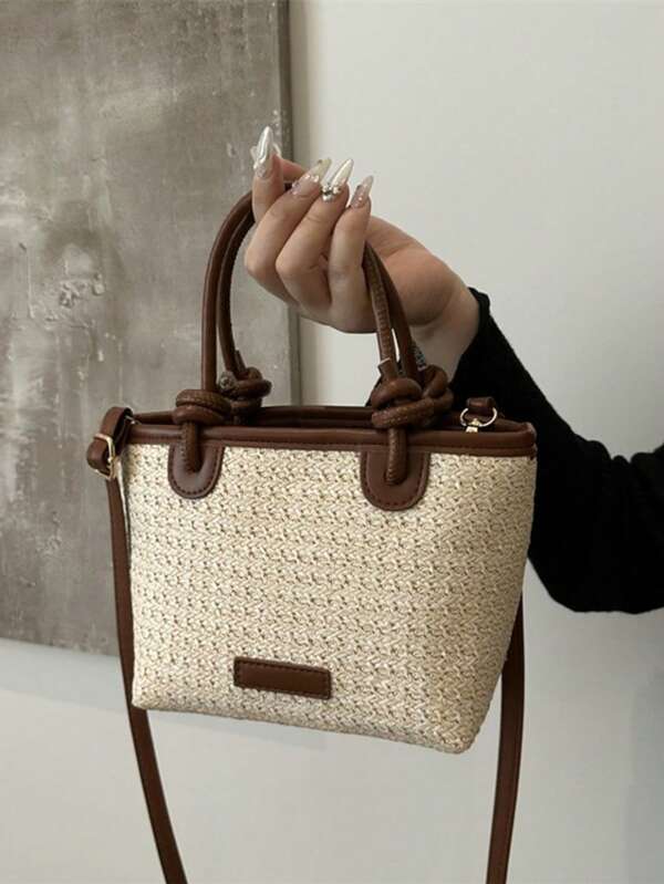 2024 New Women's Woven Shoulder Crossbody Bag, Large Capacity Beach Vacation Bag, Handheld Commuter Female Bag