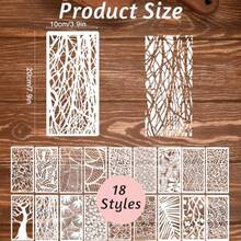 18Pcs Stencils For Crafts Painting  Cake Stencils Decorating Texture Stencil Background Stencil Leaf Floral Tree Templates For Painting On Wood Furniture Card Canvas Paper Scrapbook-0162 - as pic - View 2