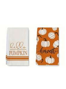 4 件秋季南瓜和枫叶厨房毛巾 - 橙色和白色丰收设计，带有“你好南瓜”和“秋季香料”文字，柔软涤纶洗碗巾，适合感恩节、农家烹饪、烘焙和清洁、南瓜厨房毛巾、秋季装饰、秋季装饰、房间装饰 - 彩色 - 查看 10