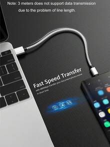 1pc USB-C Fast Charging Cable [3.3ft/6.6ft/10ft] USB-A To C Nylon Braided Charging Cord, Compatible With Samsung Galaxy S25 S24 S23 S22 S21 S10, Note 20 10 9 A51 G8 G7, Pixel, And Other USB-C Devices - Silver - View 7