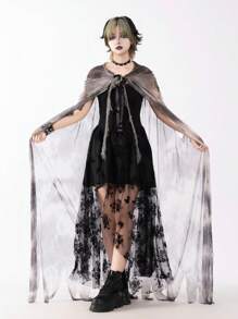 1件万圣节吸血鬼新娘披风，扎染巫师长袍披风，性感恶魔女巫披风，派对、节日、表演女巫服装披风道具 - 彩色 - 查看 4