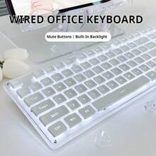 EWEADN Ergonomic Design Office Keyboards Slim, 104-Key Cap All-Metal Panel, Wired LED-Backlit, White Office Keyboard Silent Full Size, Gaming Keyboard Compatible With Windows/Laptop/PC, Suitable For E-Sports Gamers, Home, School Dormitory, Study And Work - White - View 2