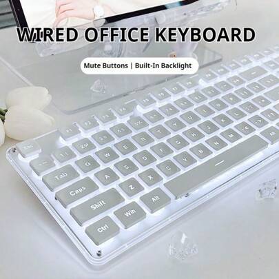 EWEADN Ergonomic Design Office Keyboards Slim, 104-Key Cap All-Metal Panel, Wired LED-Backlit, White Office Keyboard Silent Full Size, Gaming Keyboard Compatible With Windows/Laptop/PC, Suitable For E-Sports Gamers, Home, School Dormitory, Study And Work