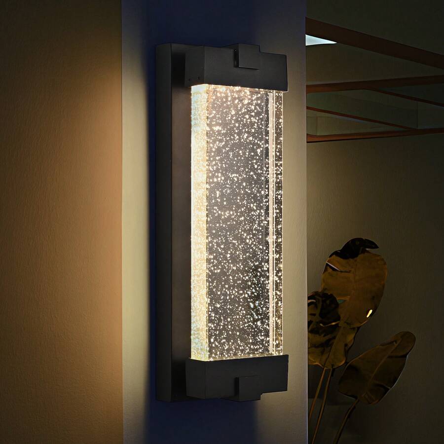 Arlgsite Black Aluminum Finish Outdoor Wall Light With Bubble Crystal Glass, LED Light Source, 3000K Warm Light, Weatherproof Exterior Sconce For Patio, Porch, Or Garage (1-Pack) - 黑色 - 查看 1