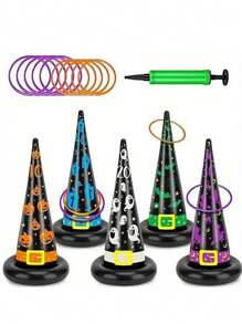 11 Stück/6 Stück/4 Stück Halloween Ring Wurfspiel Set, Halloween aufblasbarer Hexenhut Ring Wurfspiel Set, aufblasbarer Reifen Spielzeuge, für Horror Party, Innen-/Außenbereich Spiele, Hexen-Themen Feiertagsdekoration, Innen- und Außenparty Grundausstattung, Familien Versammlungs-Spielzeuge, Halloween Party Spielzeuge