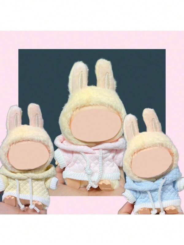 17cm Labubu Plush Decorations Hoodie Dress Set, 17cm Labubu Gen 1 & Gen 2 Wearable Doll Clothes, Pink, Yellow, Blue Hoodie Dress For Labubu
