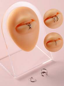 3 件朋克不锈钢假唇环鼻环唇钉鼻环耳钉 C/双层/十字耳环假唇环非穿孔唇钉环男女通用 - 3件唇環 - 查看 3