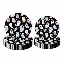 10pcs/20pcs/40pcs/50pcs/Set, Piring Pesta Sekali Pakai Halloween Pelangi Hitam, Piring Kertas Laser Hantu Perak, Piring Holografik Berubah Warna untuk Perlengkapan Dapur Horor, 9 Inci x 7 Inci - Tipe B Hitam - View 1