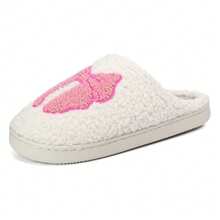 Womens Memory Foam Bow Slippers Slip On Plush Fluffy Warm House Slippers Winter Women Shoes - 粉色 - 查看 3