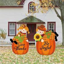 Thanksgiving Delight: 1pc Fall Scarecrow & Pumpkin Yard Sign Stake - Autumn Harvest Outdoor Lawn Decor