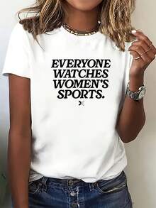 Empowering Women's Sports Tee - Print, Casual Round Neck, 100%, Medium Stretch, Short Sleeve - Ideal For All Seasons - White - View 1