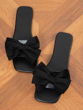 Women's Fashion Flat Square Toe Slip-On Sandals, Versatile Ladies' Summer Beach Slippers, Non-Slip