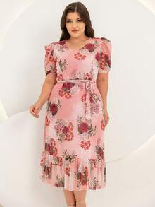 Women's Plus Size Evangelical Printed Tulle Midi Dress - Coral Pink - View 3