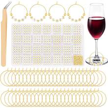 50 Sets Of High-Quality Personalized Wine Glass Charms Stem Glasses, Includes 50 Wine Charm Rings, Golden Beads, 810 Letter Beads, 1 Tweezer, Champagne Glass Markers Party Birthday Wedding VRYV - Vàng - Xem 2