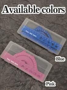 Custom Ruler Set With Text,Personalized Rulers,Triangle Ruler,Wave Line Ruler,Protractor,Back To School Supplies,College Essentials,Teacher's Day,Drawing,Painting,Measuring Tools,School Supplies,Stationery,Two Colors,Customized,Customizable,Daily,Students,Teachers,Offices,Boys,Girls,Friends - Multicolor - View 2