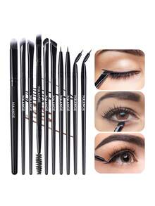 MAANGE 10pcs Makeup Brush Set, Including Lash Brush, Eyebrow Brush, Eyeshadow Brush, Highlighter Brush, Nose Contour Brush, Concealer Brush, Eyeliner Brush, Halo Brush, Made Of Soft Fiber Material, Convenient For Travel, Ideal Gift For Women And Girls. The Set Includes Various Makeup Brushes, A Complete Makeup Brush Set, Makeup Gift Set, Etc. - Black - View 3