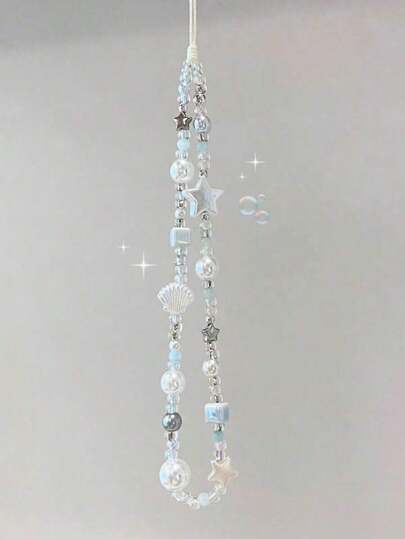 1pc Spring And Summer New Stars Ocean Style Blue Gentle Series Short Mobile Phone Lanyard Mobile Phone Charm Compatible Bag Pendant Chain Camera Ccd Lanyard Specially Designed Women Gifts Mother, Family, Friends, Birthday, Holiday Phone Chain