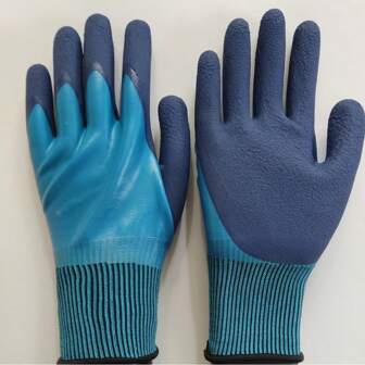 Guantes de trabajo recubiertos de látex, impermeables y resistentes al aceite por ambos lados, antideslizantes y transpirables, para jardinería y construcción