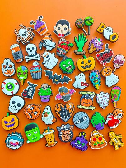 25 PCS Halloween-Themed Party Series, Halloween-Themed Shoe Decoration Accessories, Soft PVC Ghosts, Skeletons And Festive Designs - Plastic Shoe Accessories, Covering Classic Halloween Elements Such As Pumpkin Heads, Ghosts, Bats, And Skulls, With A Quirky, Mysterious And Festive Style, Suitable For Decorating Shoes, Bags, Hats