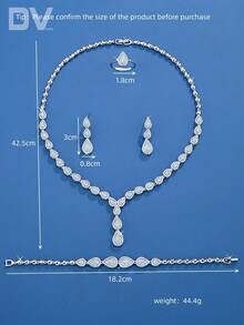 DV JEWELRY 5件組奢華立方鋯石白金電鍍項鍊、手鍊、耳環、開口戒指珠寶套裝，適合女性，優雅珠寶，適用約會、婚禮、派對、週年紀念，附禮盒包裝 - 銀色 - 查看 4