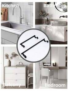 1pc Stainless Steel Towel Rod, Bathroom Door Hanging Towel Rack, Bathroom Accessories, Punch-Free Cabinet Door Hanging Rag Hanger, Cabinet Door Back Towel Single Rod