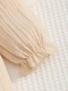 Mommbaby Baby Girl Romper Solid Color Cotton Pleated Floral Print Ruffle Trim Long Sleeve Footed Jumpsuit Playsuit, Spring/Autumn