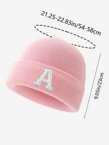 1pc Women's Fashion 26 Faux Pearl Letter Decor Elastic Warm Knit Hat, Outdoor Cold-Proof Cap, Suitable For Autumn/Winter Daily Wear, Matching, Great Gift Autumn Accessories - Pink - View 3