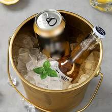 1 Stainless Steel Ice Bucket With Handle, Large Opening Design, Durable And Portable, Suitable For Outdoor Picnics, Summer Drinks, Parties And Bars, Easy To Clean And Reusable. - Silver - View 5