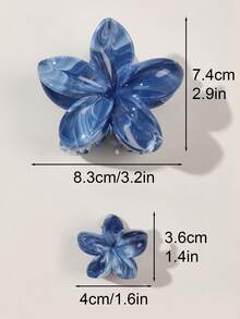 3件組波希米亞星空藍大理石紋花朵髮爪夾，優雅漸層藍色花卉髮飾，適合海邊度假與日常穿搭 - 彩色 - 查看 4