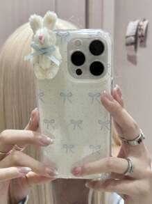 Étui de téléphone doux et mignon en 3D avec nœud papillon, lapin et pois, compatible avec 17 Pro Max, 17 Pro, 17 Air, 14, 16 Pro Max, 15, 13 Pro, 12, 11, 15 Plus. Coque de protection mignonne, cadeau idéal.