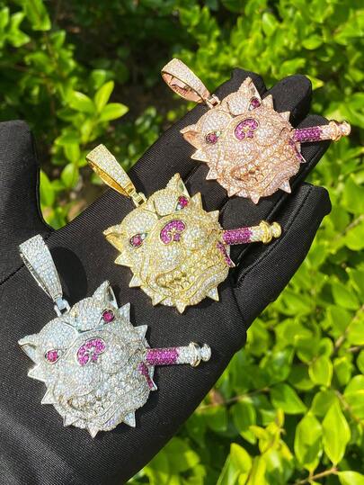 DUBSS 1 Piece Iced Out Dog Cigarette Necklace Pendant For Men Prong Setting Plated Hip Hop Jewelry