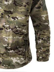 1pc Men's Camouflage Thermal Lined Jacket, Multi-Pocket Zipper Design Hooded Outdoor Jacket, Great Winter,Skiing - Khaki - View 7