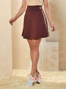 Women's Fitness Sports Skirt With Shorts Underneath For The Gym Tennis And Beach Tennis Side Stripes - Rỉ Nâu - Xem 5