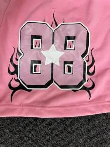 Hip Hop Street Style Pink Shorts Letter And Star Print Fashionable Cool Shorts Unisex Loose Fit Hip Hop Shorts Fashion Summer Streetwear,  Workout Clothes Women, Summer Casual Activewear,  For Back To School