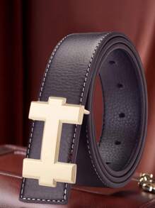 1 条男士皮带，荔枝纹光滑带扣，H 型带扣，时尚休闲百搭腰带秋冬配饰，适合青少年、青年、男士、休闲、户外、运动、度假、毕业礼物、生日、日常穿着