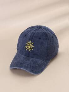 1 件刺绣太阳棒球帽，复古水洗男女通用透气可调节户外高尔夫太阳帽，女士夏季时尚弧形帽檐太阳帽，情侣太阳帽 - 黑色 - 查看 12