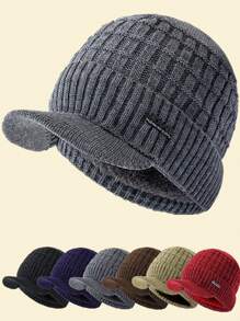 JZML 1pc Men Letter Decor Plush Lined Hat