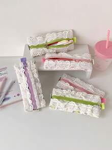 1 件蕾丝边铅笔袋学生极具吸引力的便携式文具收纳袋手写材料收纳袋铅笔盒，学生有趣的 INS 文具袋，女孩便携式铅笔盒袋，生日礼物，送给好朋友和同学的礼物，适用于青少年办公和学校用品，适合学校/辅导/办公室/中小学生/男孩和女孩/办公室工作人员/返校礼物。