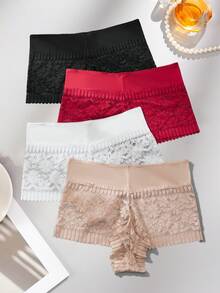 4pcs Plus Size Women's Flowery Lace High Waisted Sexy Panties - Multicolor - View 2