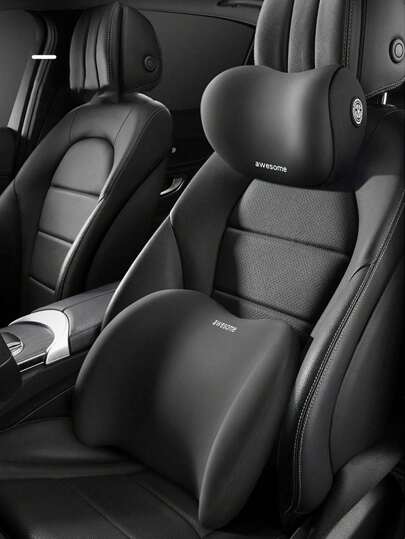 1个记忆棉汽车颈腰枕 - 舒适支撑头枕和靠背 - 驾驶员和乘客的理想之选，汽车枕头