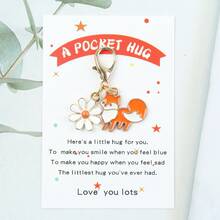 1pc/2pcs/5pcs Fox & Daisy Keychains With "A POCKET HUG" Comfort Card - Cute Animal Keychain, Ideal For Birthday, Wedding,Cheer-Up & Friendship S,Perfect For Friend,Family,Daily Bag Charms And Backpack Decoration,Suitable For Men And Women. Halloween Accessories Teachers Day Christmas Gift Ideas Bag Accessories Lanyards With Id Holder Car Accessories