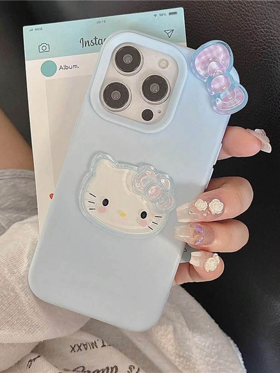 Sanrio 3D KT 猫蝴蝶结手机壳，兼容 16 Pro Max，可爱保护套兼容 13、12、14 Pro、11、15 Pro Max，柔软硅胶全身防震外壳防水防摔防刮