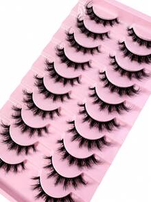 New High Quality 10Pairs 3D Shorte Mink Lashes Natural Fluffy False Eyelashes Long Strip Cat Eye Eyelashes 8D Dramatic Volume DD Curly Fairy Lashes - 黑色 - 查看 4