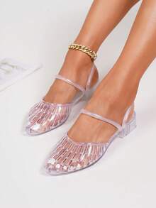 全新纯色时尚水晶女士凉鞋，夏季海滩 - 無色 - 查看 3