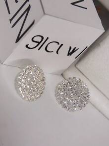1 Pair Round Rhinestone Ear Studs New 2025 - Silver - View 6